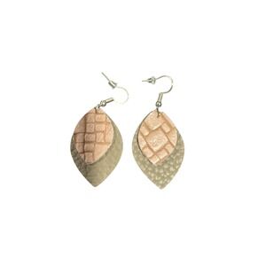 Chocolate And Mauve Teardrop Faux Leather Drop Hook Earrings